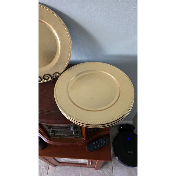 Set of 6 Gold Finish Charger Service Plates 13" by Gibson - Picture 4 of 6